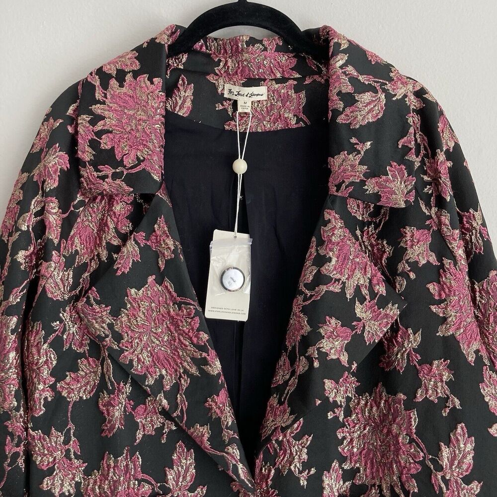 FOR LOVE & LEMONS Luella Jacket Womens Medium Floral Metallic Jacquard Layering - Picture 2 of 12